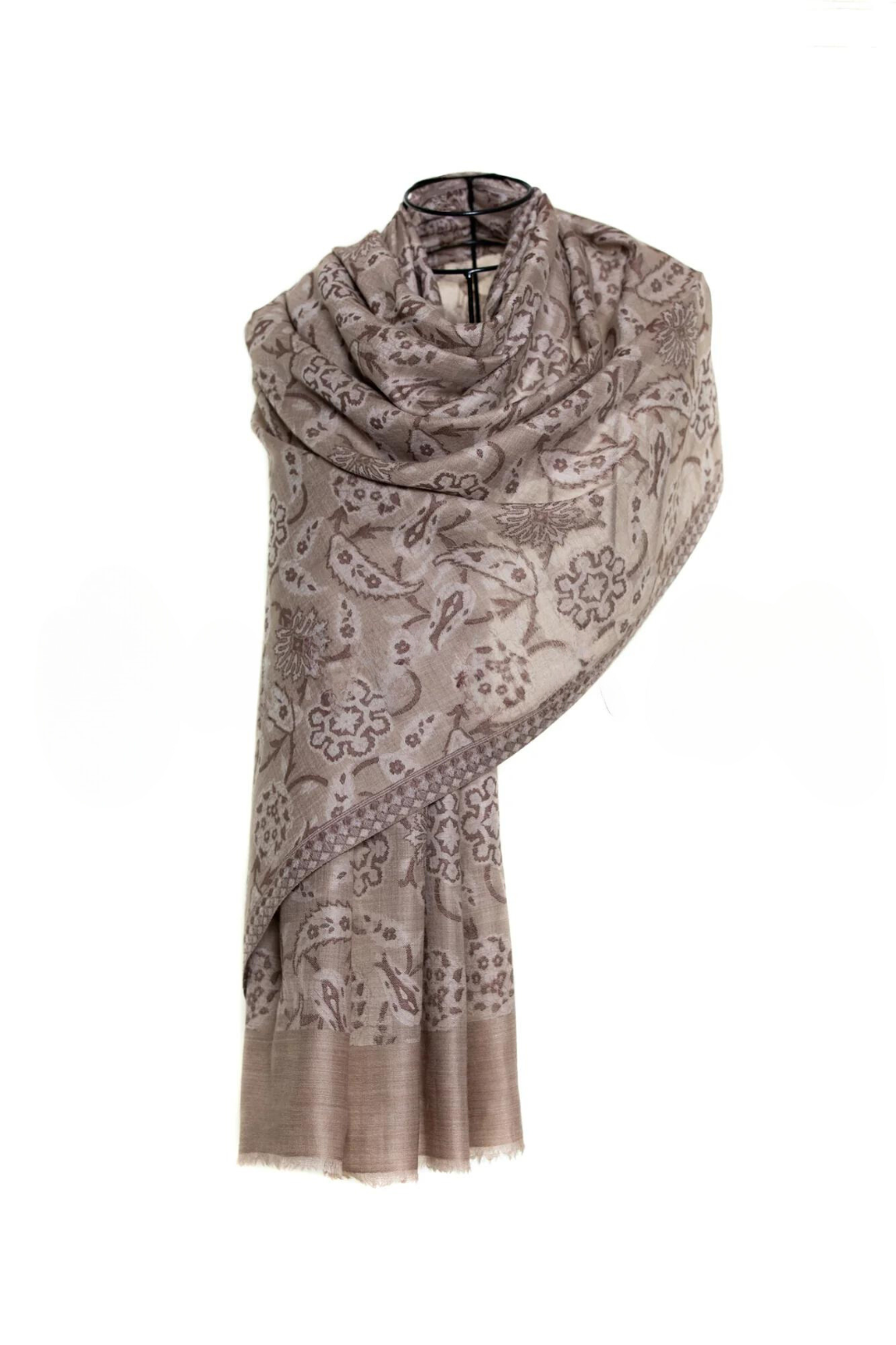 Abstract Floral Paisley Cashmere Pashmina Shawl Natural Cream