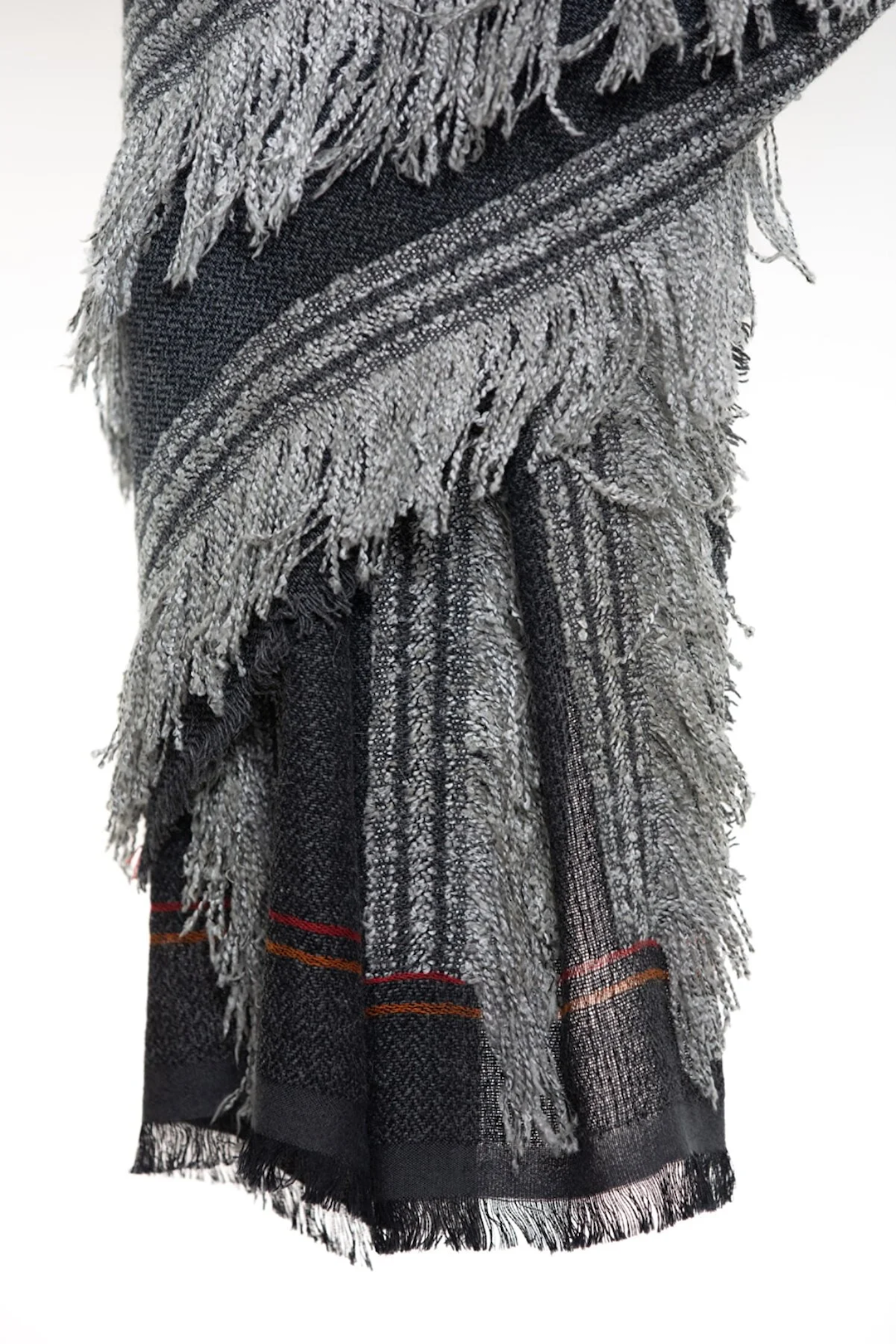 Boil Wool Scarf with Fringes - Black