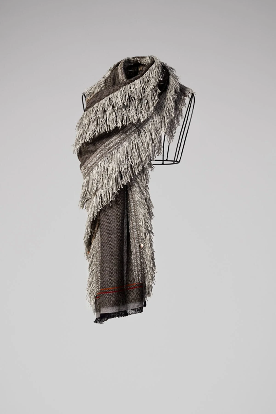 Boil Wool Scarf with Fringes - Gray
