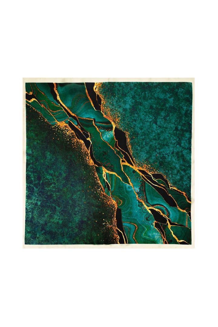 Square Silk Bandana 50cmx50cm - Emerald Gold