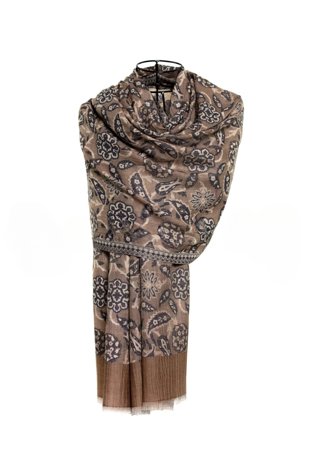 Abstract Floral Paisley Cashmere Pashmina Shawl - Espresso