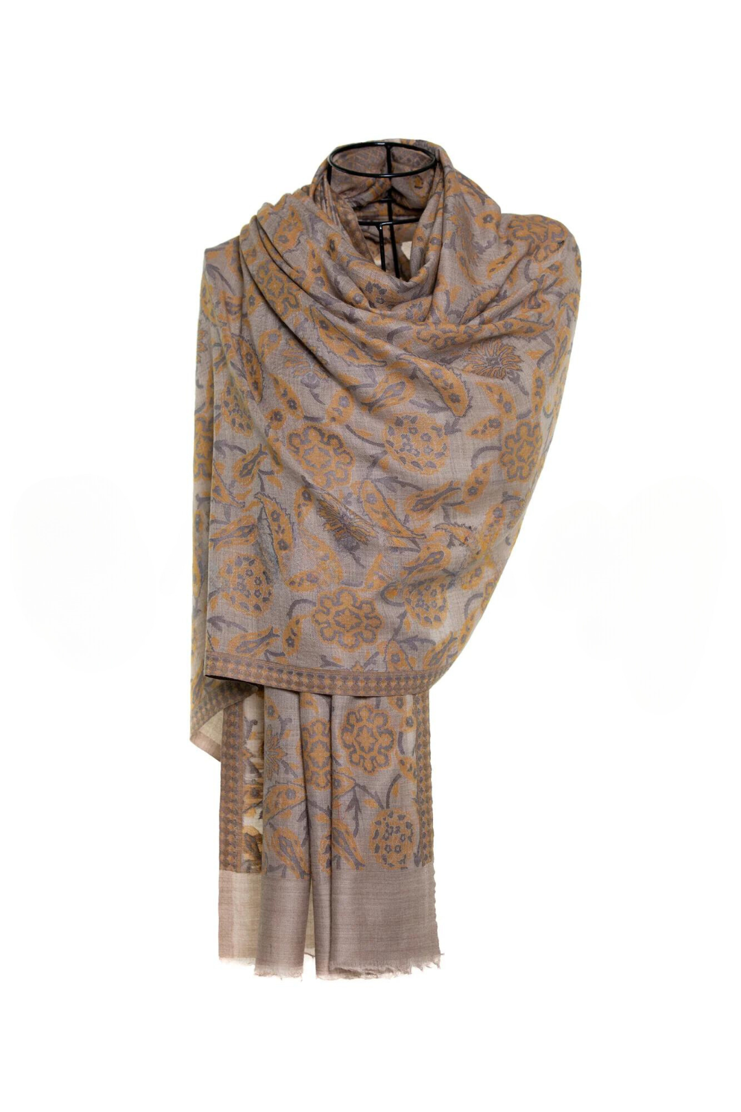 Abstract Floral Paisley Cashmere Pashmina Shawl - Mustard
