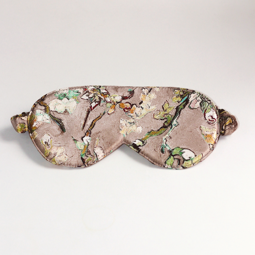 Pure Mulberry Silk Sleeping Mask -Almond Blossoms - Beige