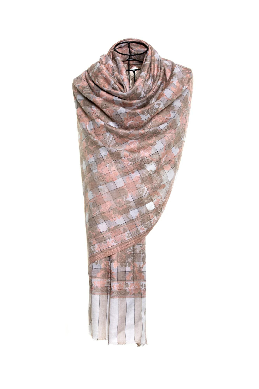 Checkers Floral Cashmere Pashmina Shawl - Pink