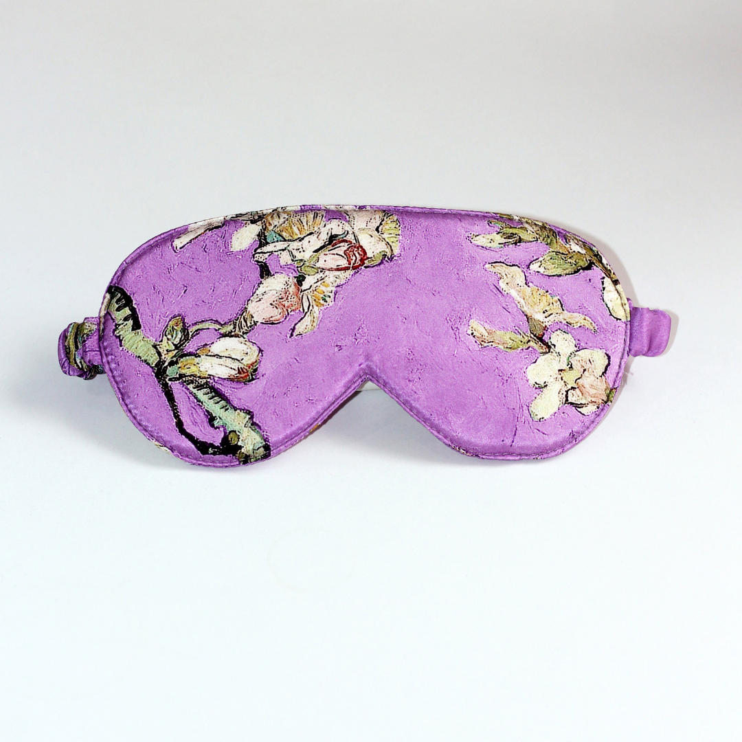 Pure Mulberry Silk Sleeping Mask -Almond Blossoms - Purple