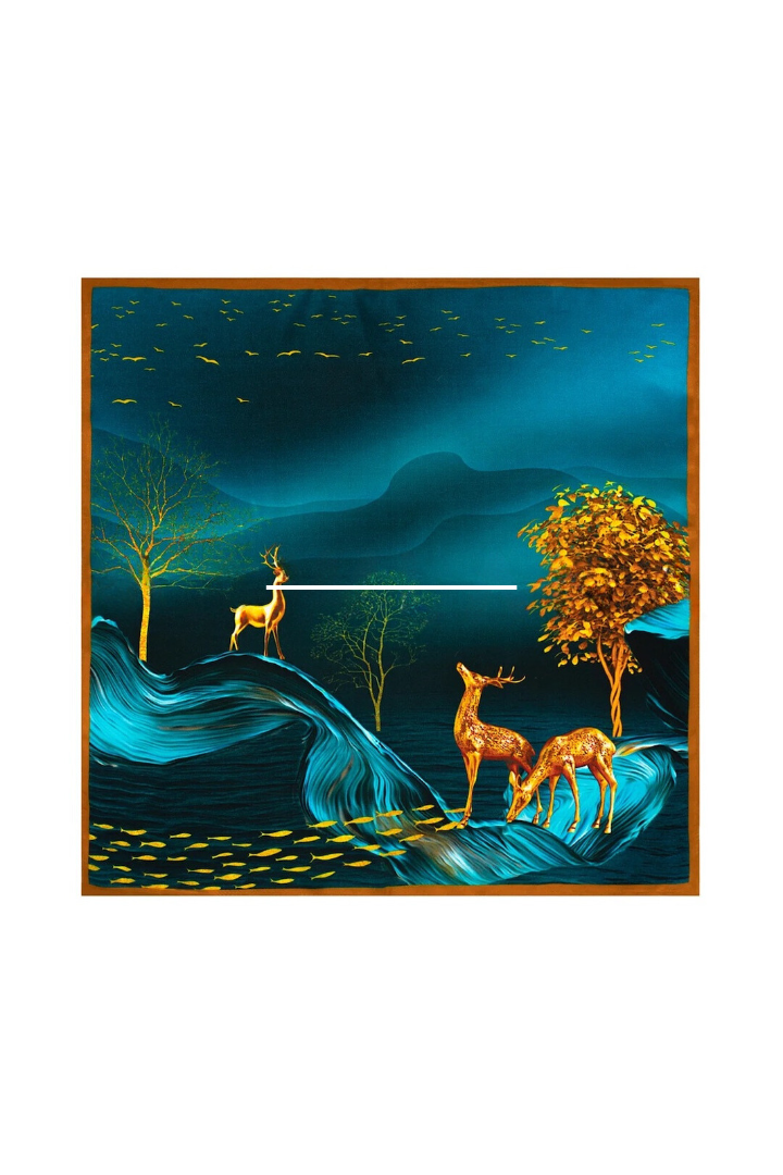 Square Silk Bandana 50cmx50cm - Teal Golden Deer