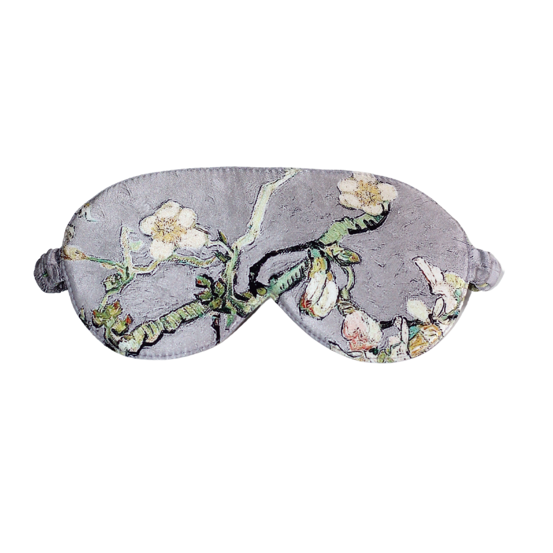Pure Mulberry Silk Sleeping Mask -Almond Blossoms - Gray