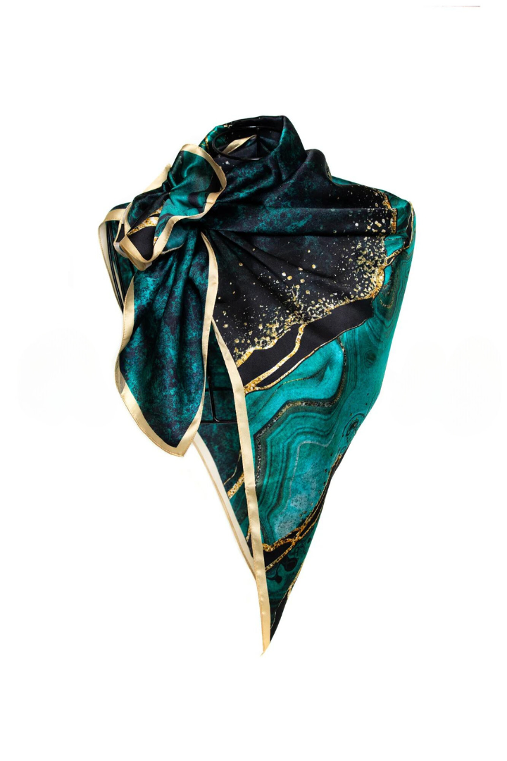 Square Silk Big Size Scarf 90x90 - Emerald Gold