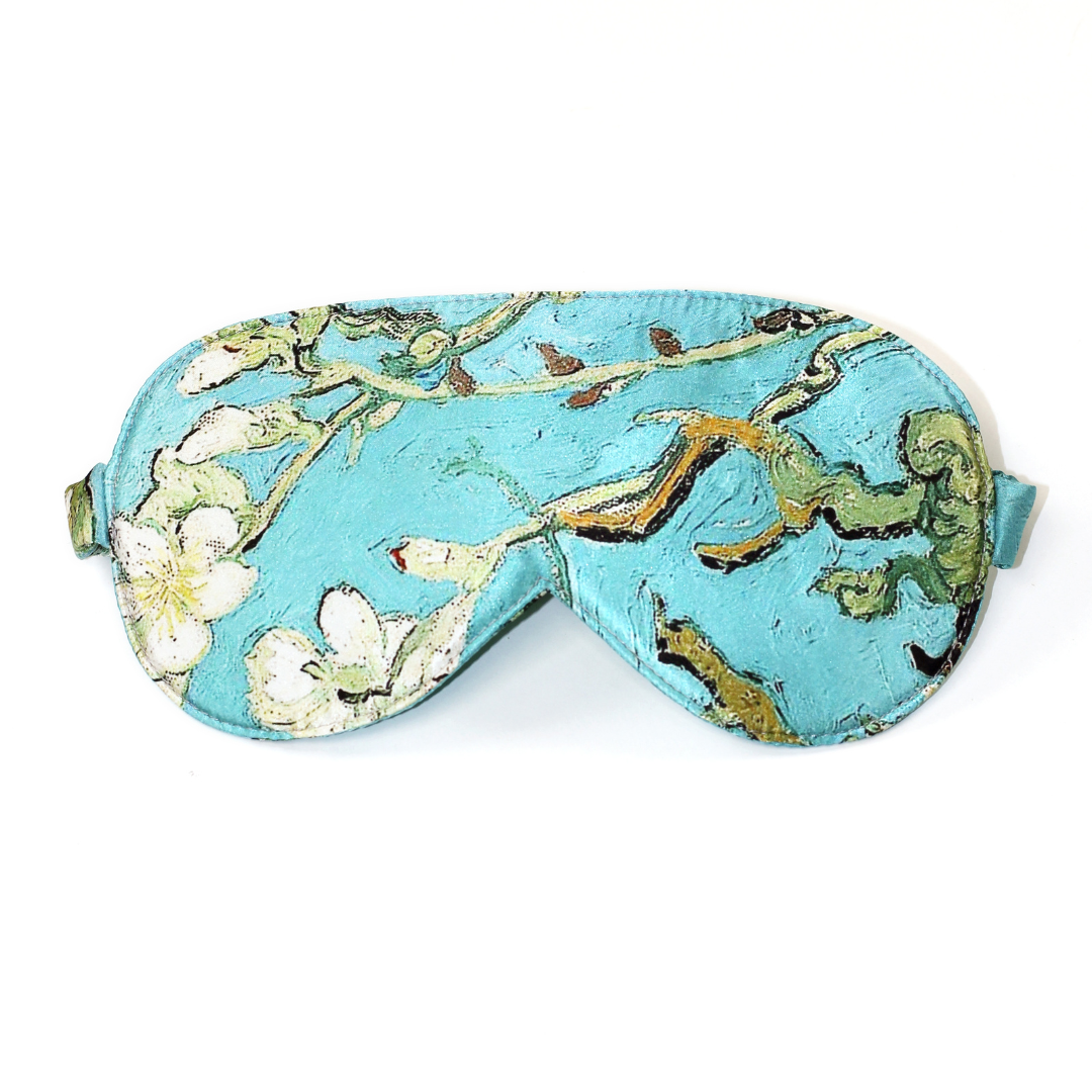 Pure Mulberry Silk Sleeping Mask -Almond Blossoms - Turquoise