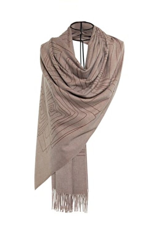 Dimension Fringes Wool Mix Scarf - Biscuit