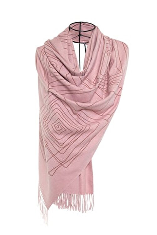 Dimension Fringes Wool Mix Scarf - Cherry Pink
