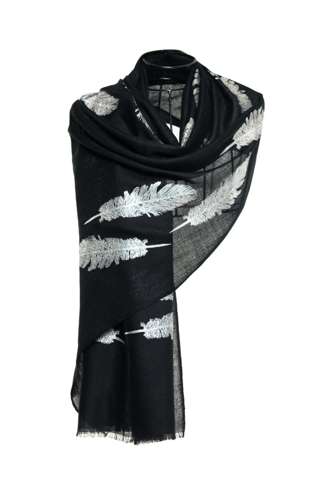 Angel Feathers Crystal Feathers Shawl Stole - Black Silver