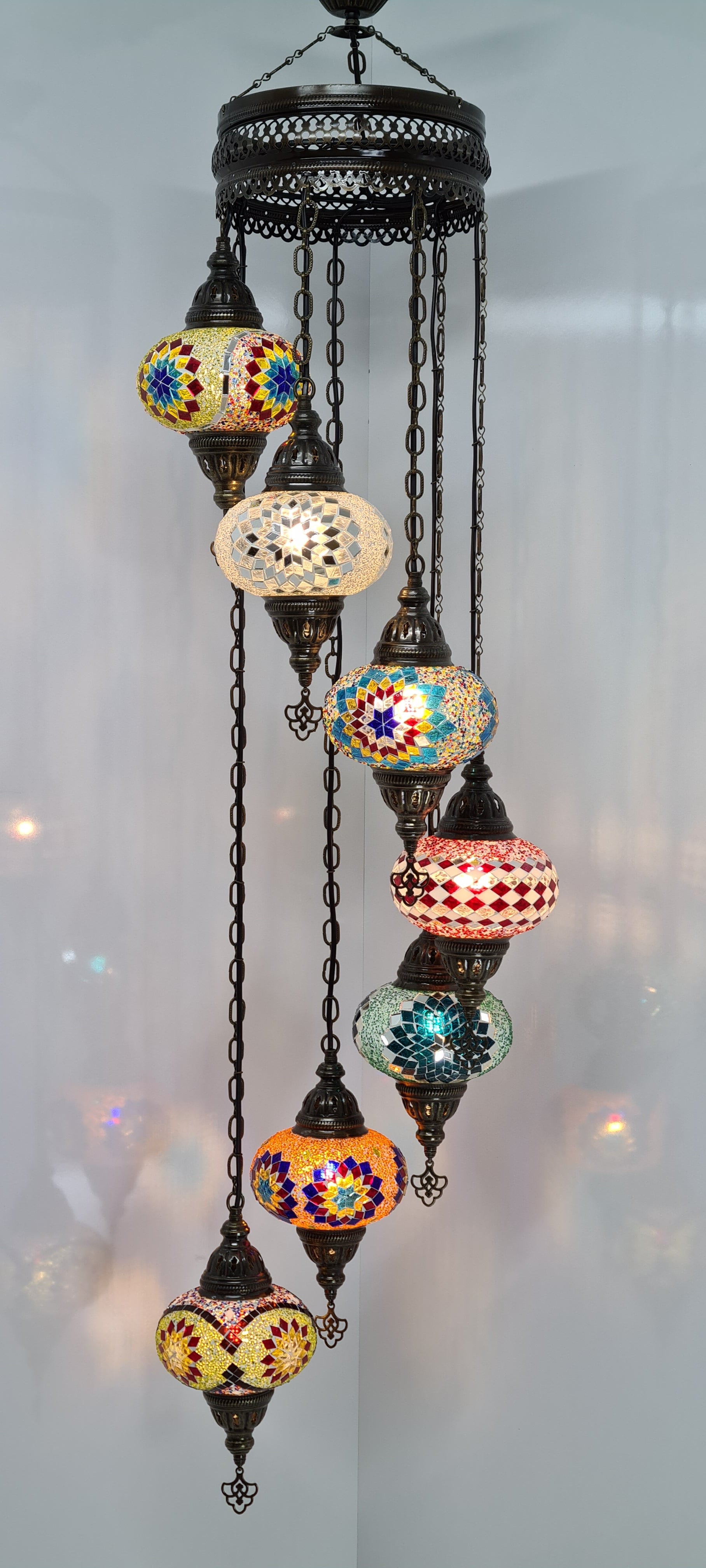 Spiral Chandelier 7 Medium Mosaic Glass Ceiling Turkish Lamp