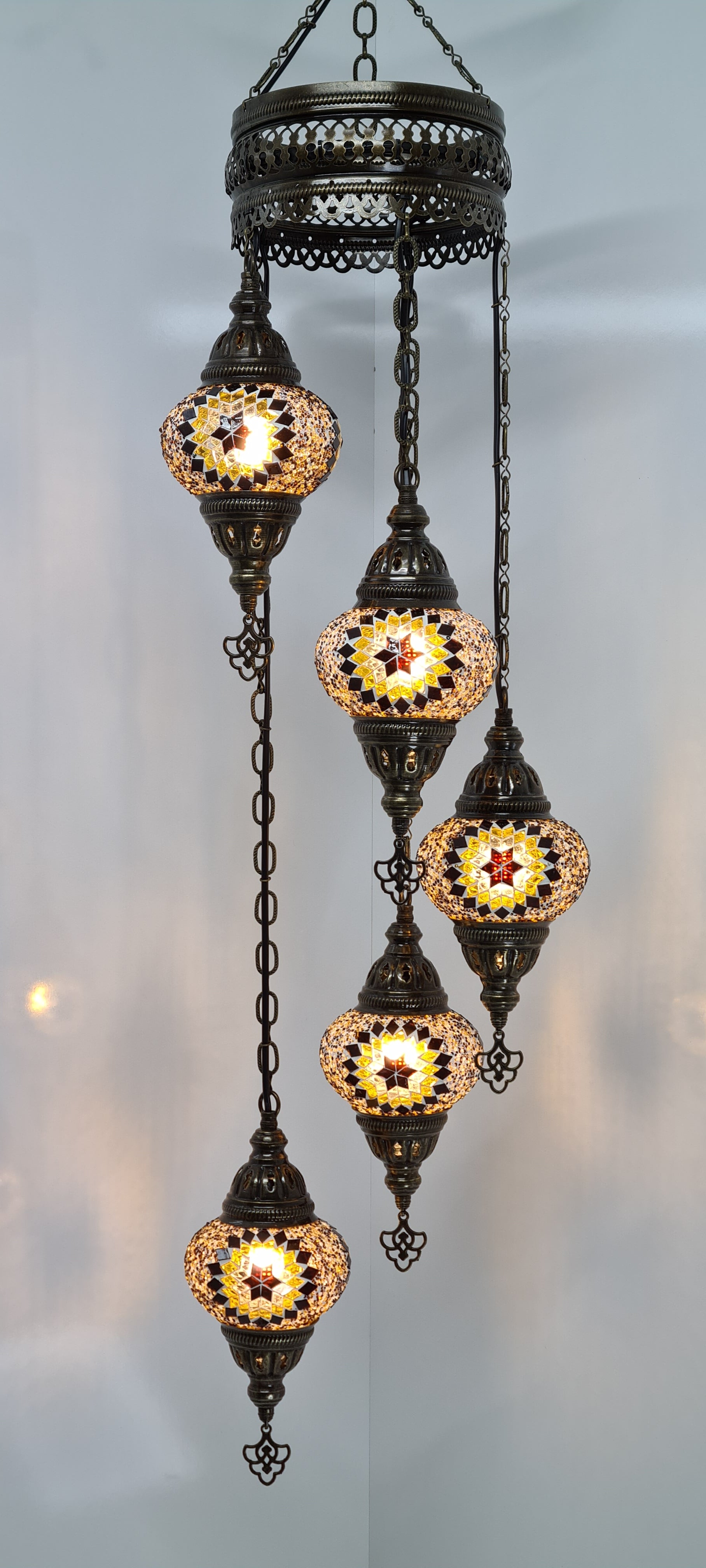 Spiral Chandelier 5 Mosaic Glass Turkish Lamps