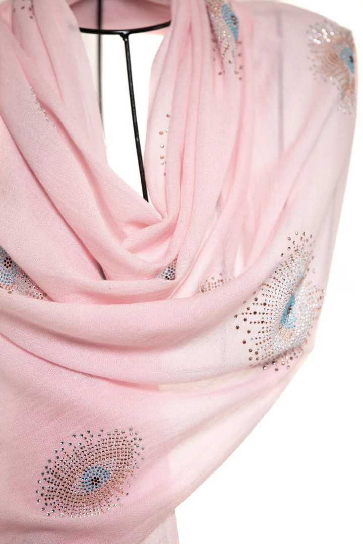 Eye Crystal Silk & Cashmere Shawls with Swarovski - Baby Pink