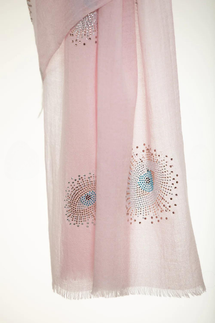 Eye Crystal Silk & Cashmere Shawls with Swarovski - Baby Pink