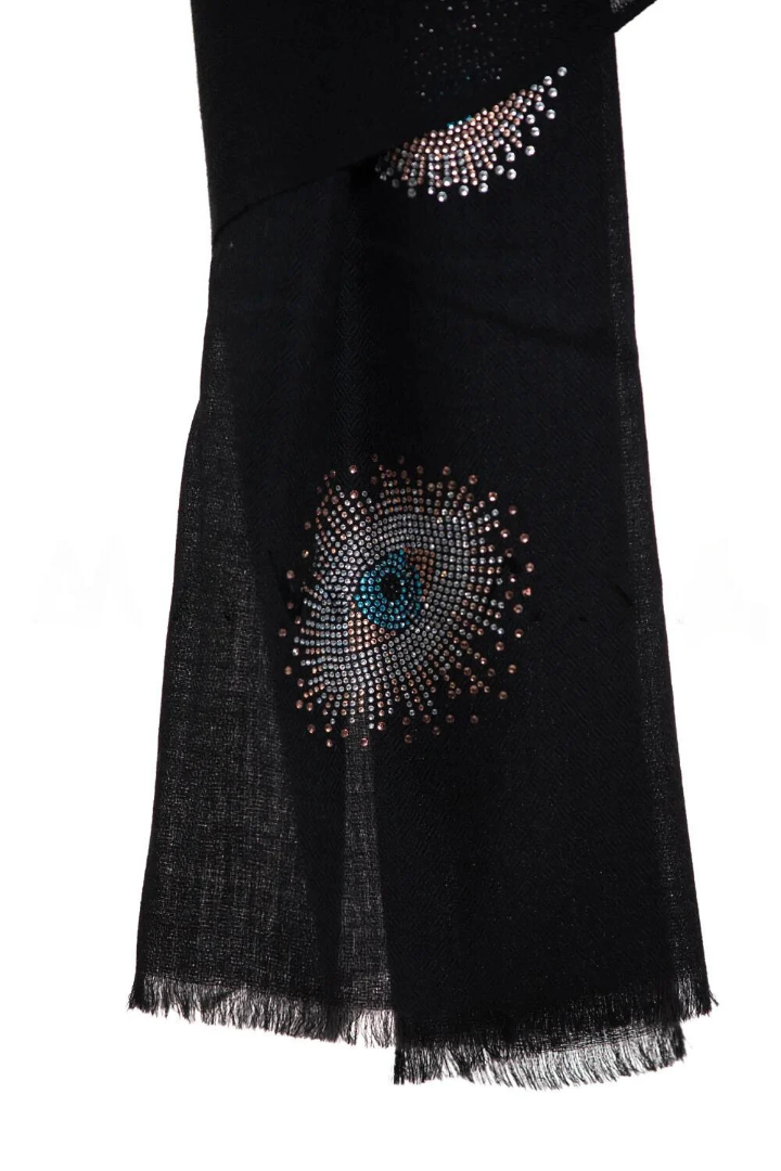 Eye Crystal Silk & Cashmere Shawls with Swarovski - Black