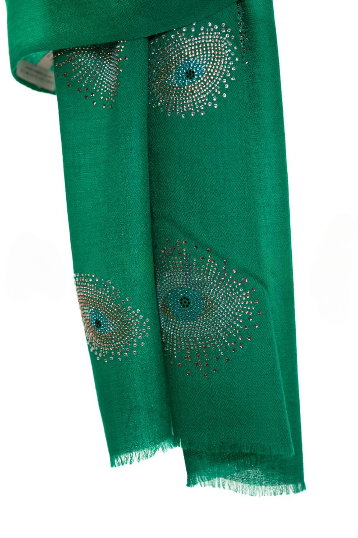 Eye Crystal Silk & Cashmere Shawls with Swarovski - Green