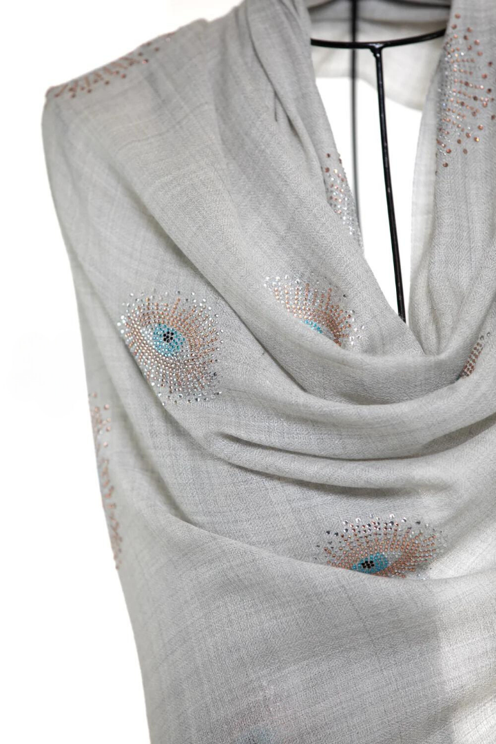Eye Crystal Silk & Cashmere Shawls with Swarovski - Light Gray