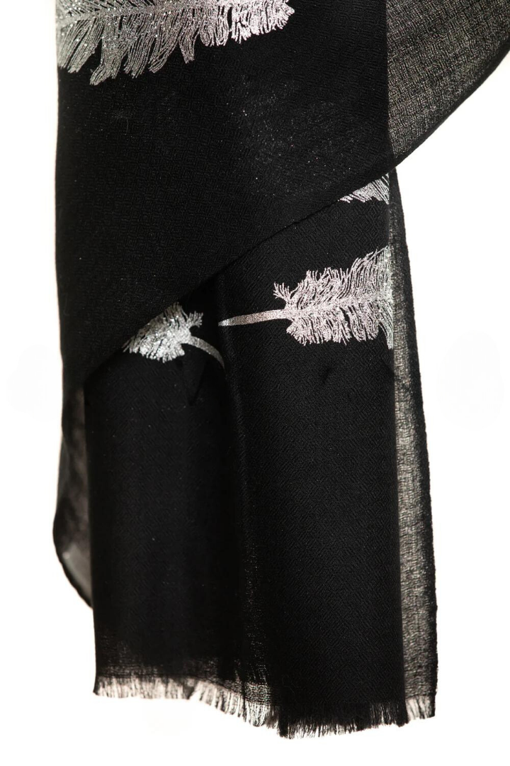Angel Feathers Crystal Feathers Shawl Stole - Black Silver