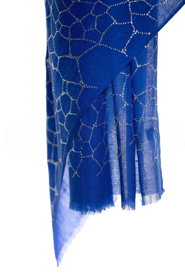 Bee Hive Crystal Silk & Cashmere Shawls with Swarovski - Electric Blue