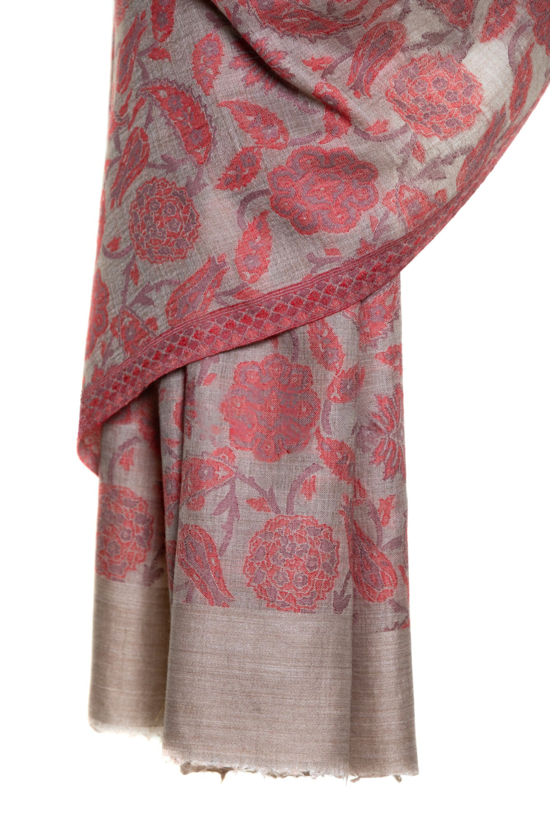 Abstract Floral Paisley Cashmere Pashmina Shawl - Red