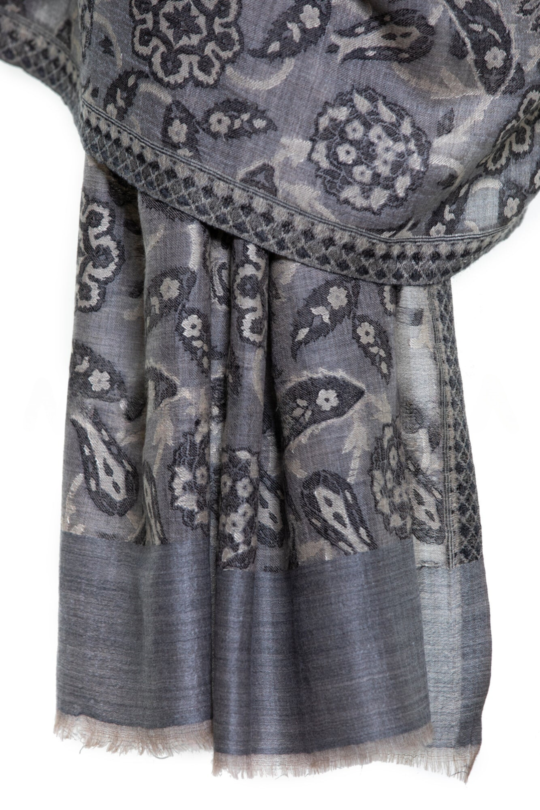 Abstract Floral Paisley Cashmere Pashmina Shawl - Gray