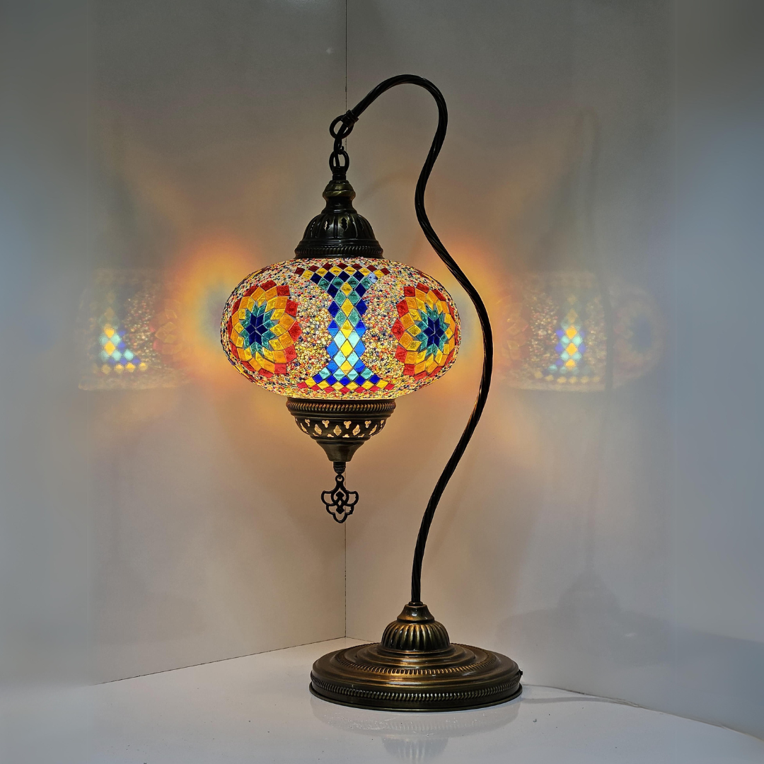 Swan Base Mosaic Turkish Lamp - Large Glass