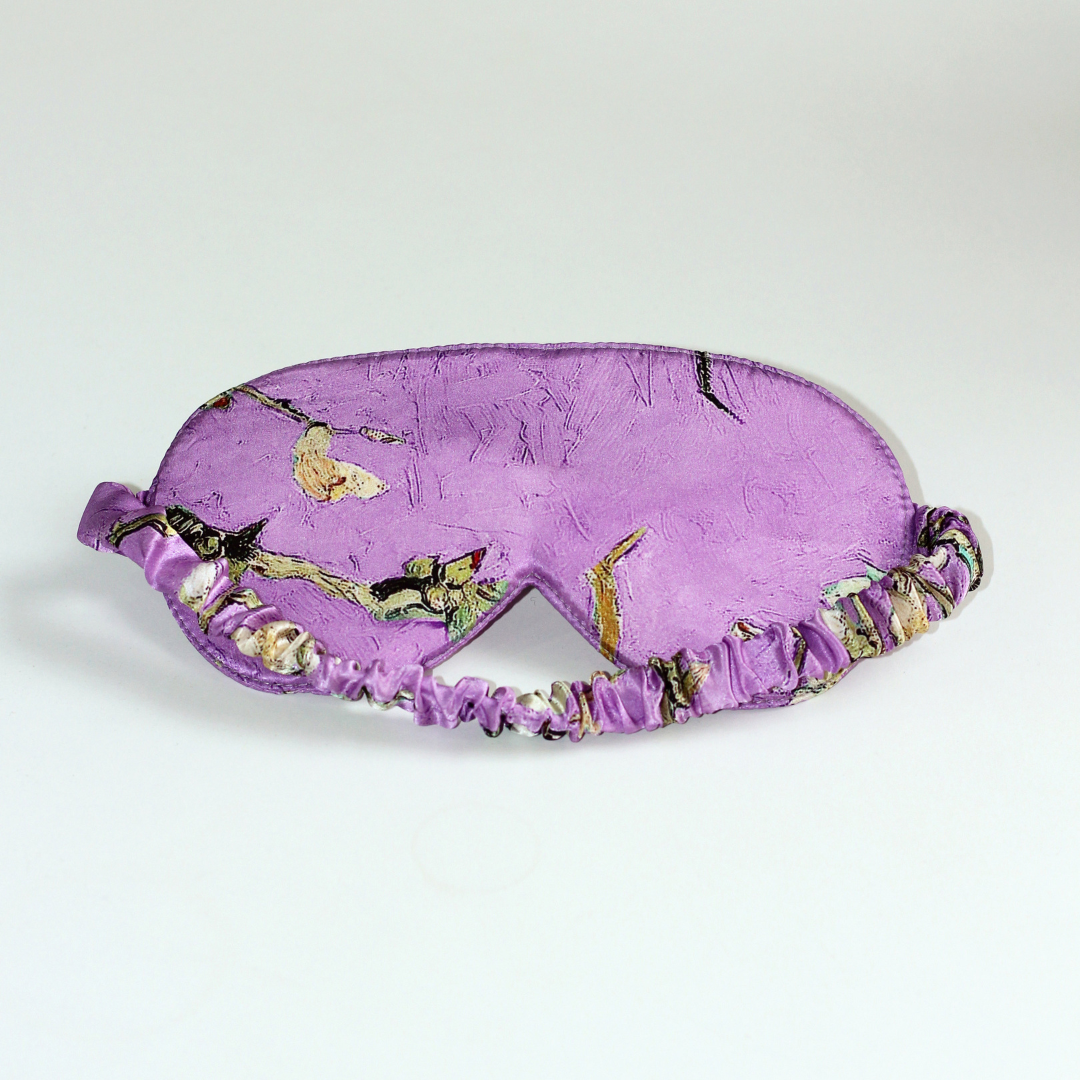 Pure Mulberry Silk Sleeping Mask -Almond Blossoms - Purple