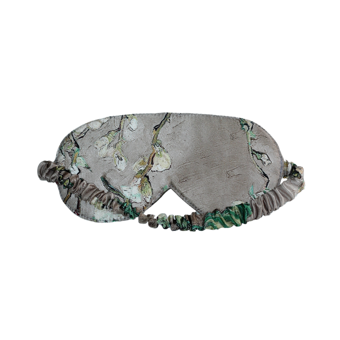 Pure Mulberry Silk Sleeping Mask -Almond Blossoms - Gray