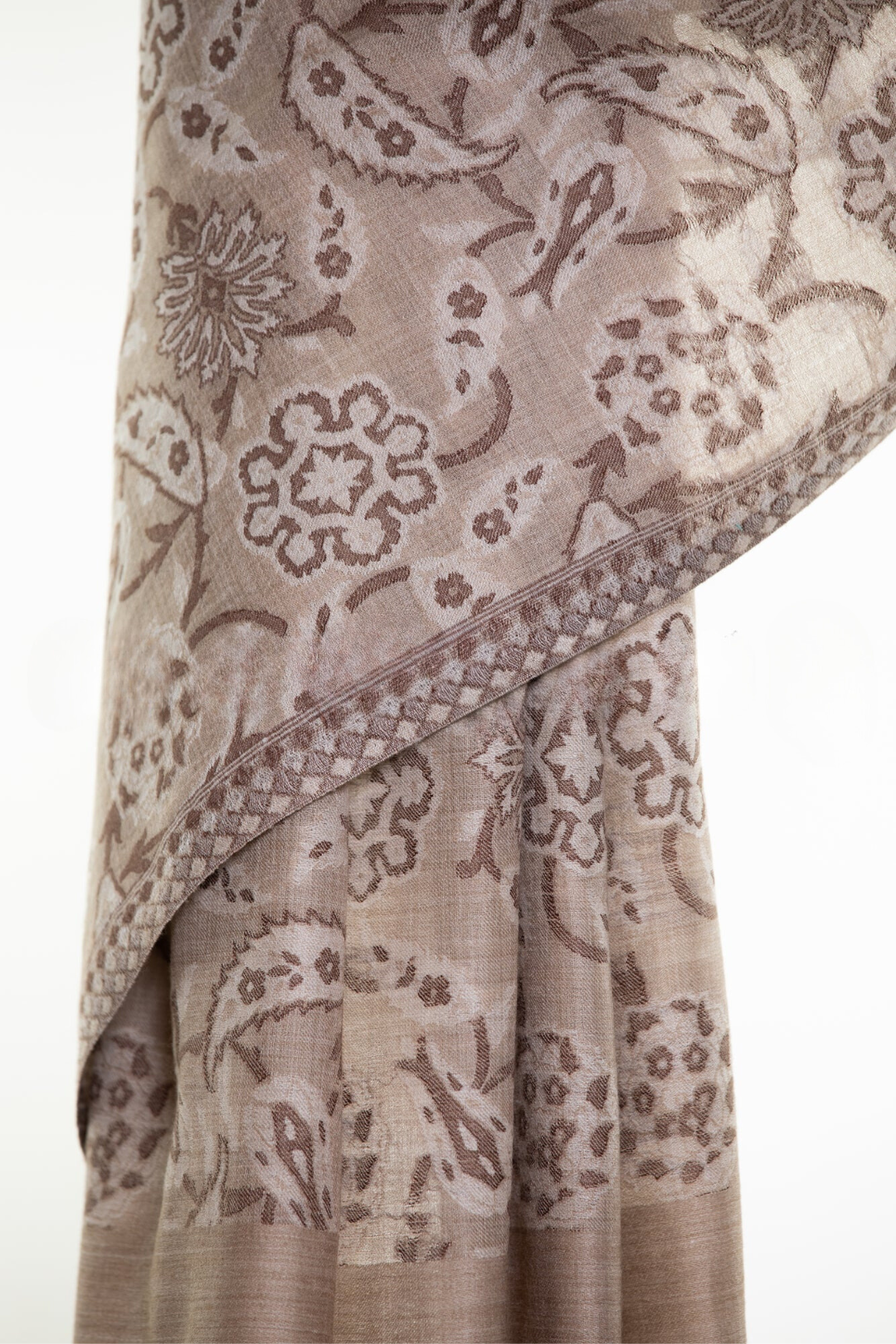 Abstract Floral Paisley Cashmere Pashmina Shawl - Natural Cream