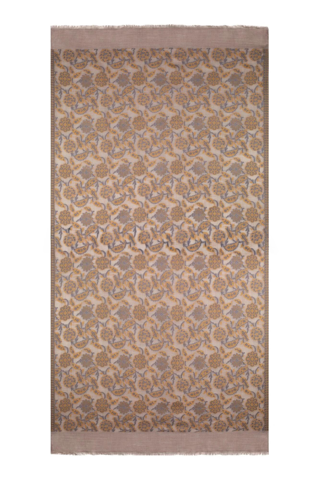 Abstract Floral Paisley Cashmere Pashmina Shawl - Mustard