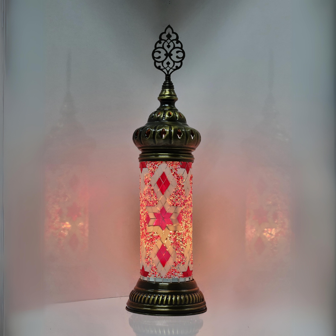 Cylinder Mosaic Turkish Glass Lamp Table Top Lamp - 7X20 CM