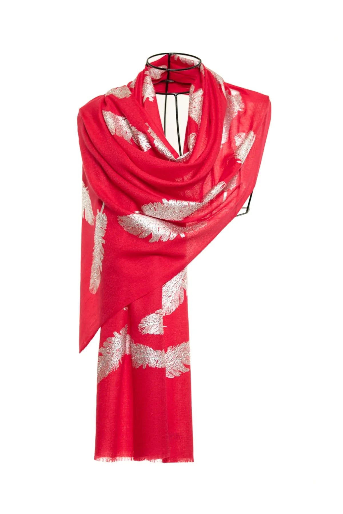 Angel Feathers Crystal Feathers Shawl Stole - Red Silver