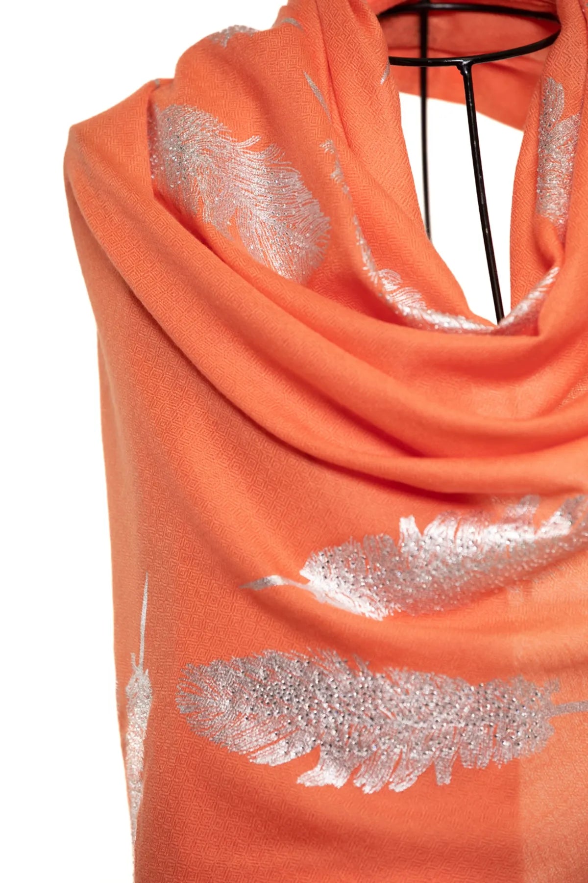 Angel Feathers Crystal Feathers Shawl Stole - Peach Silver