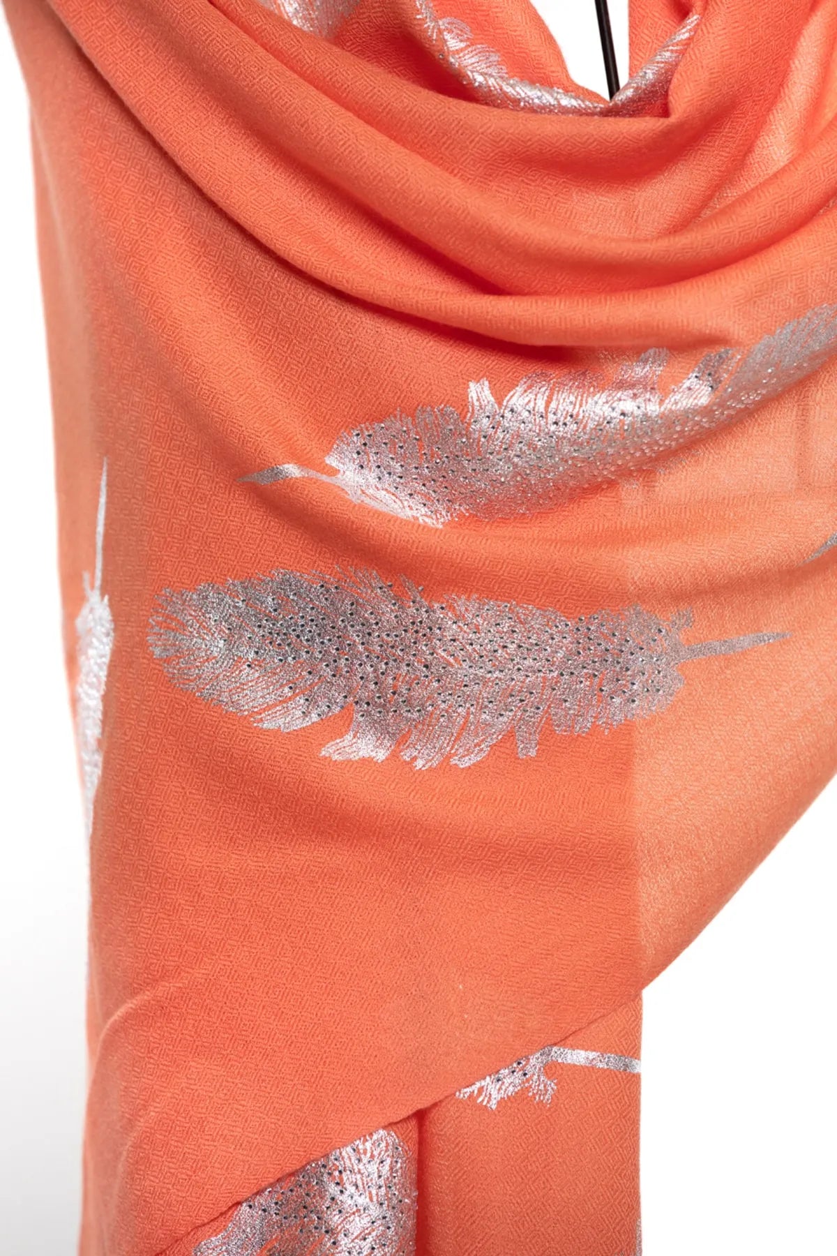 Angel Feathers Crystal Feathers Shawl Stole - Peach Silver