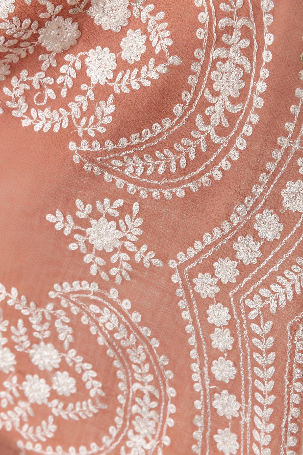 Embroidery Lace Edges Cashmere & Silk - Peach Ivory