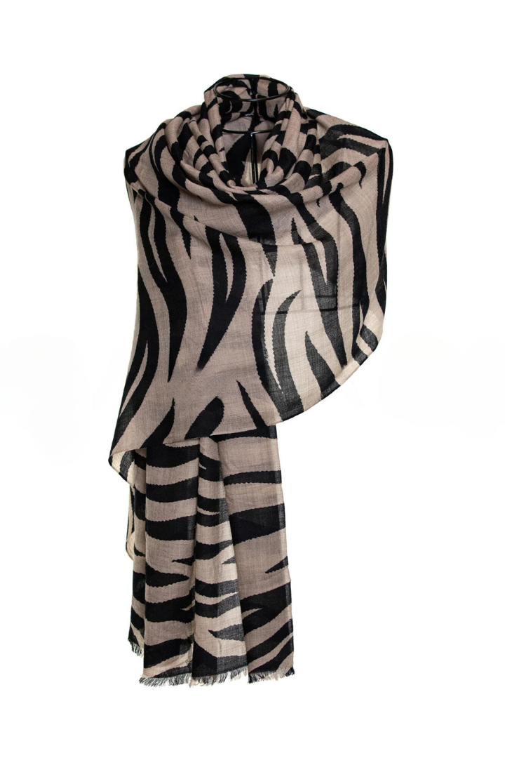 Zebra Design Baby Cashmere Shawl - Sepia Black