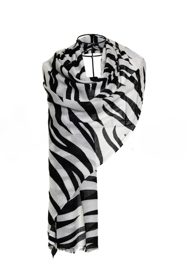 Zebra Design Baby Cashmere Shawl - Light Gray Black