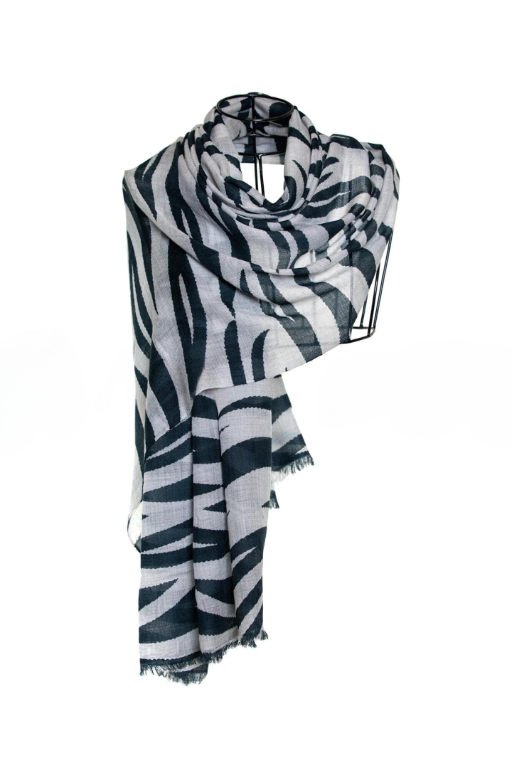 Zebra Design Baby Cashmere Shawl - Gray Black