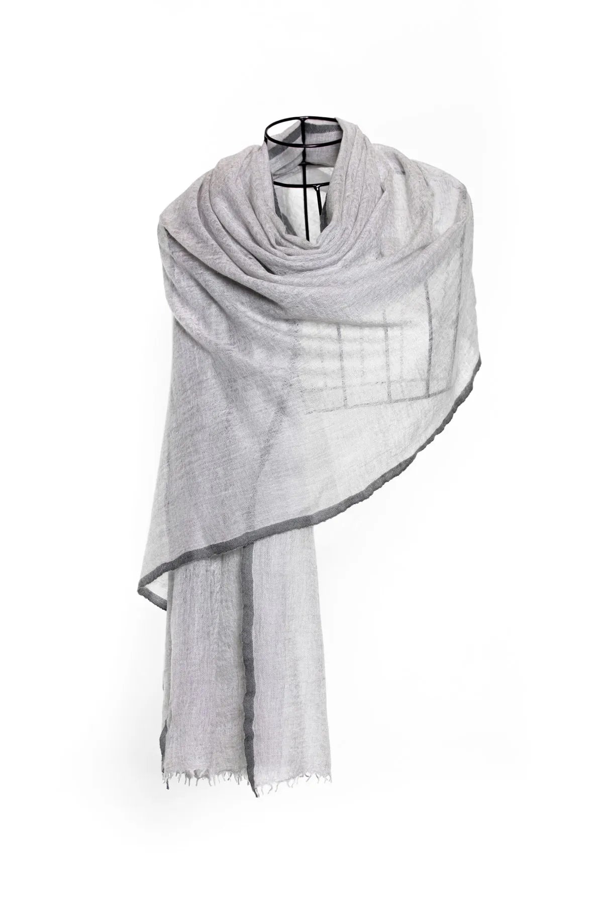 Bordered Sparge Baby Cashmere Shawl - Gray
