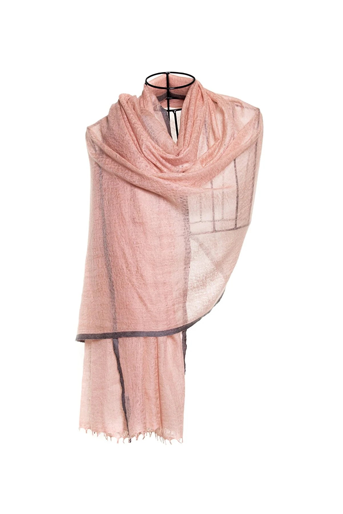 Bordered Sparge Baby Cashmere Shawl - Pink Charcoal