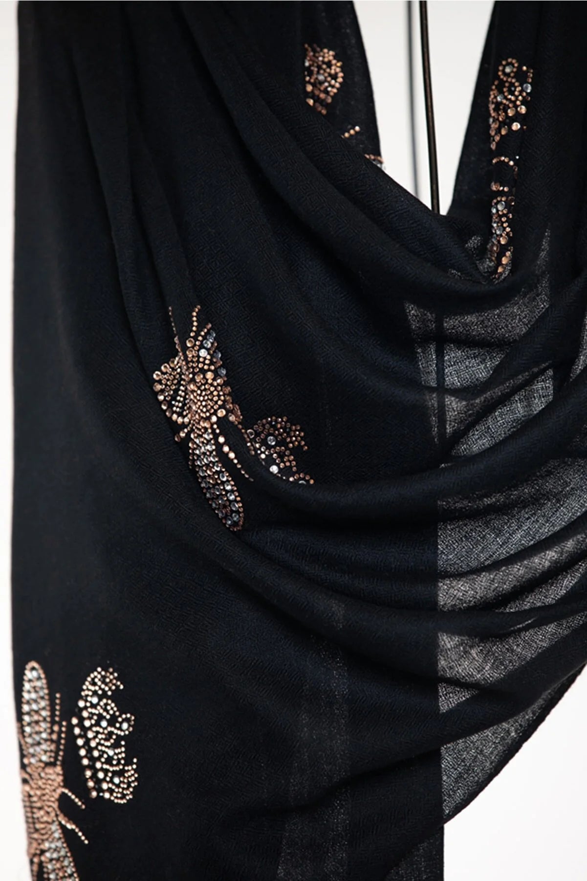 Queen Bee Crystal Cashmere Silk Stole - Black