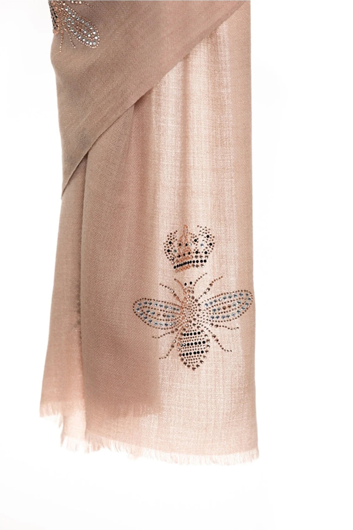 Queen Bee Crystal Cashmere Silk Stole - Light Beige