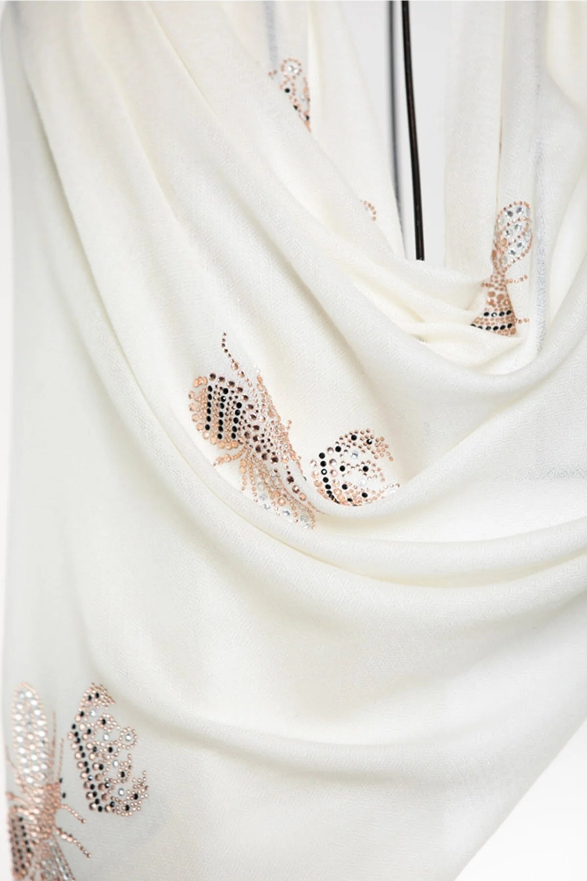 Queen Bee Crystal Cashmere Silk Stole - White