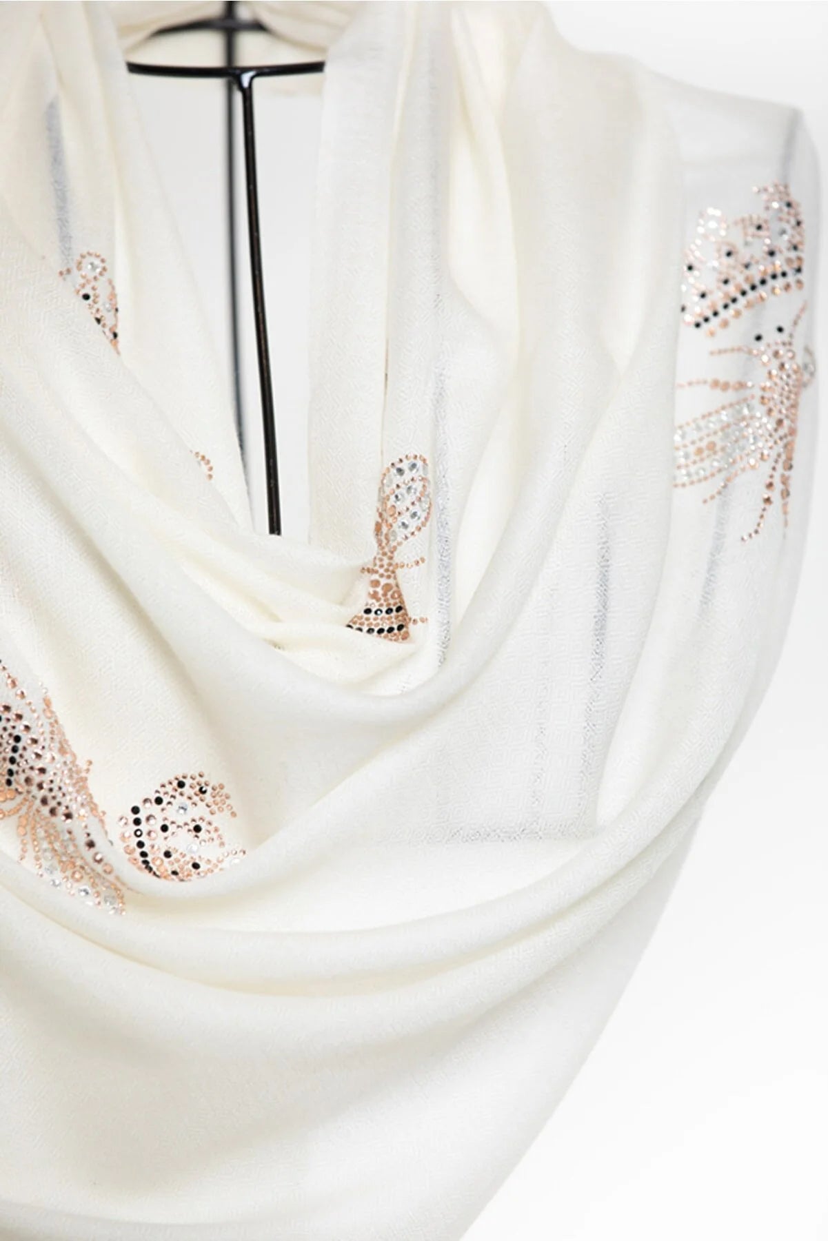 Queen Bee Crystal Cashmere Silk Stole - White