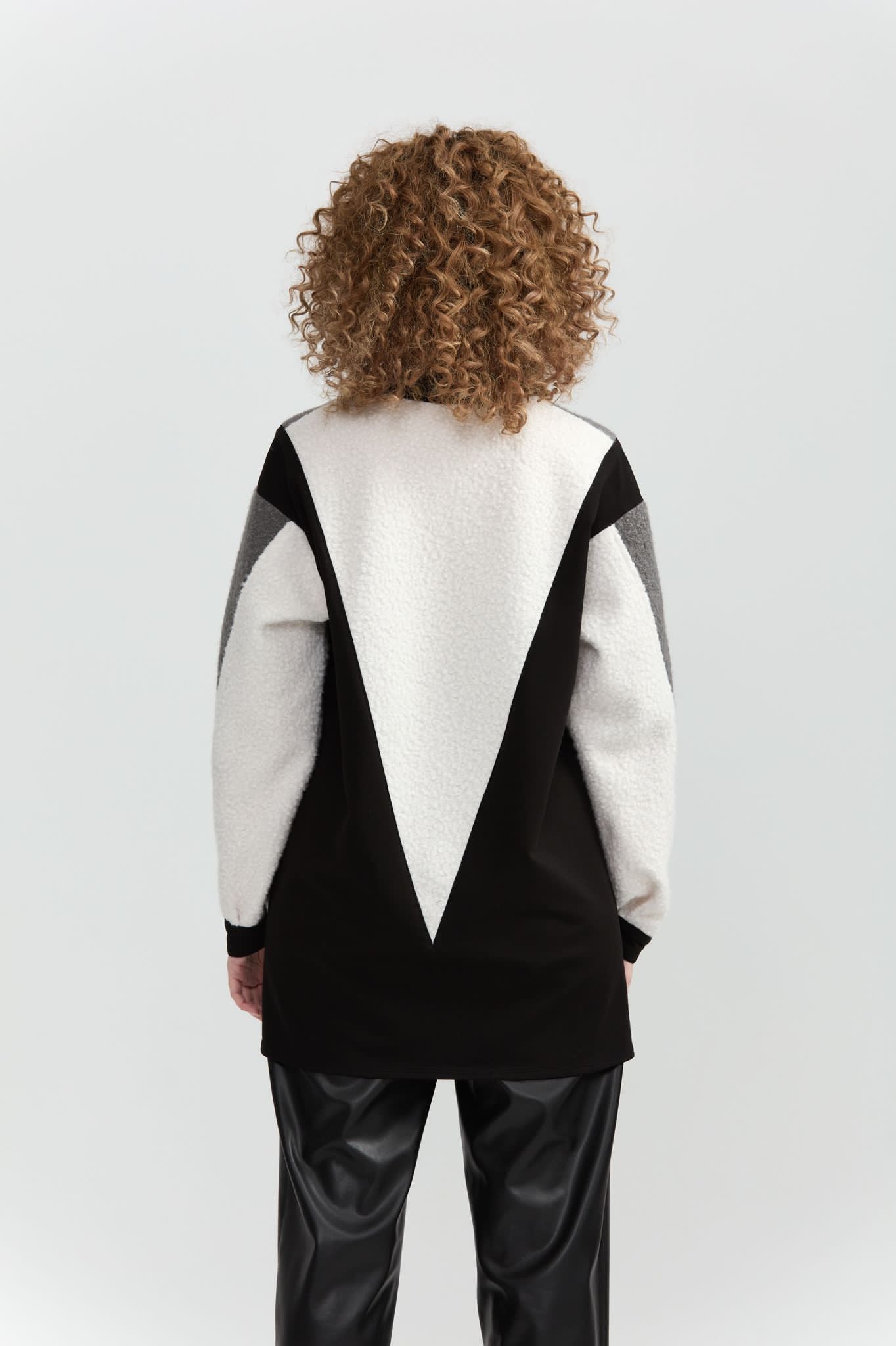 Symmetrical Patchwork Blouse Felted Cotton Design - A-255 Gray