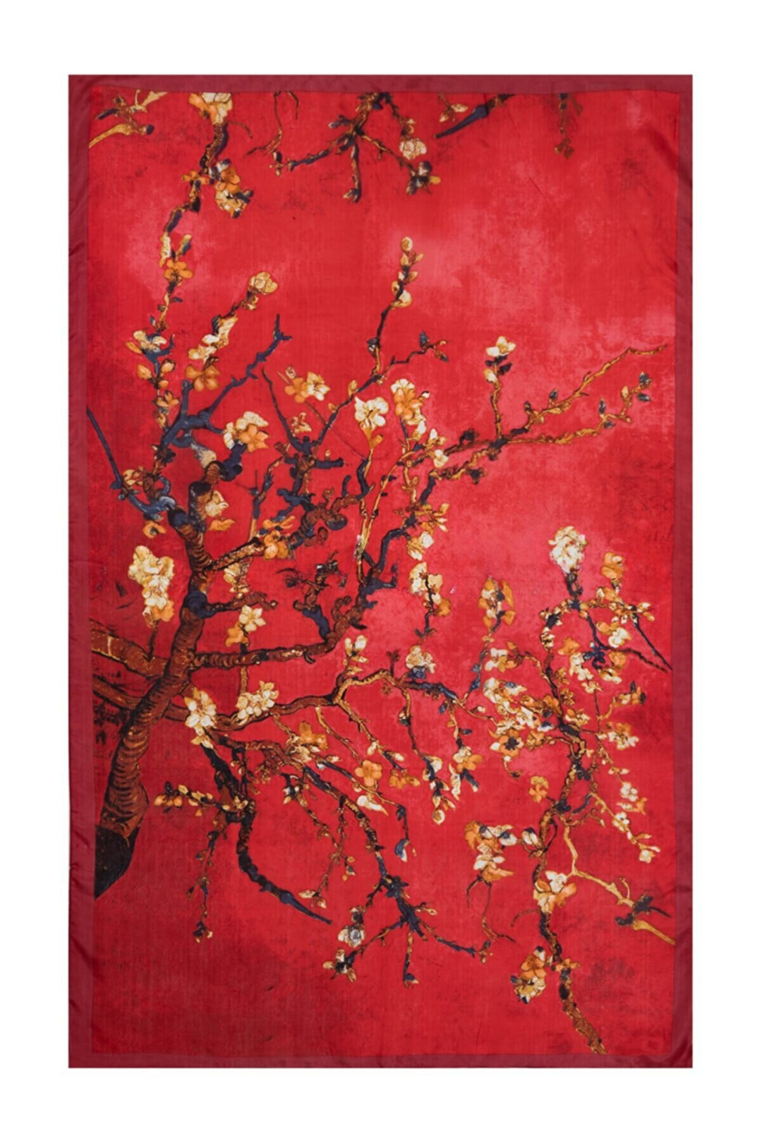 Raw Silk Rectangular Shawl - Almond Blossom Red