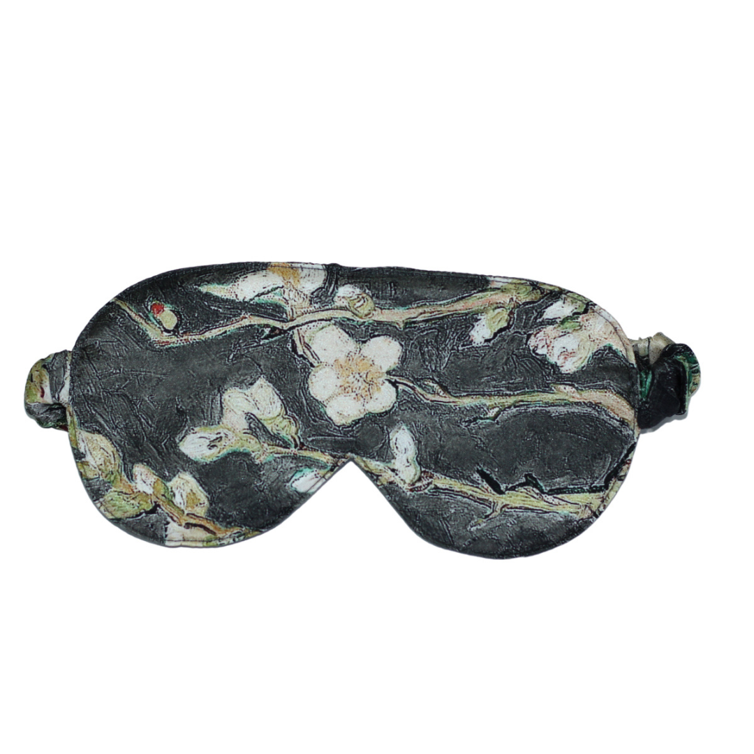 Pure Mulberry Silk Sleeping Mask -Almond Blossoms - Anthracite