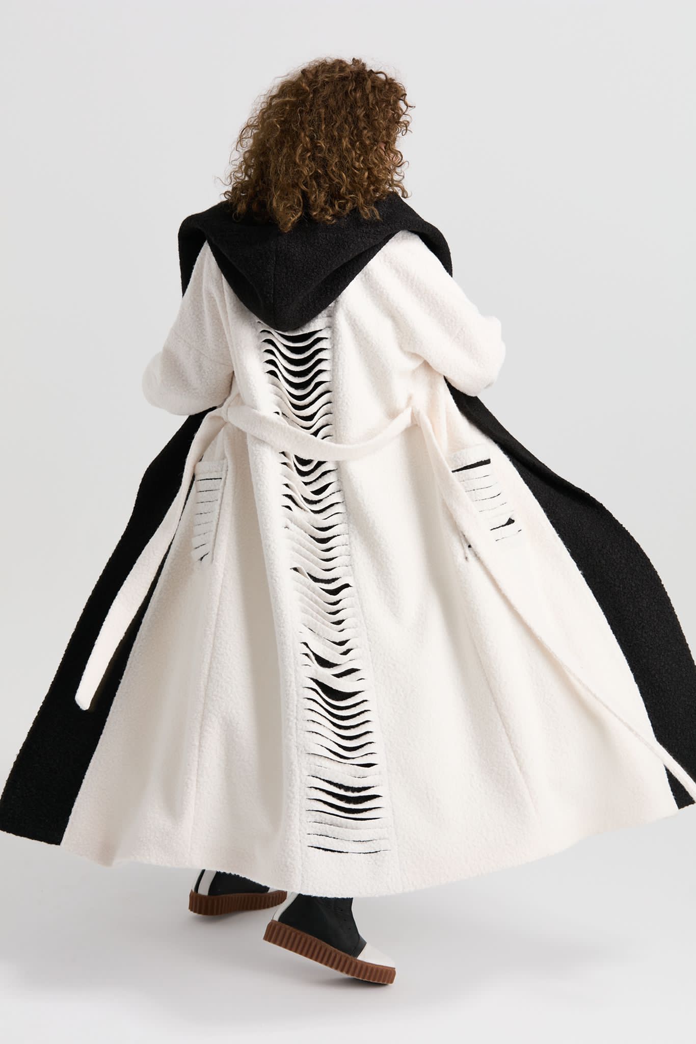 Designer Hooded Jacket Cardigan Felted Design B-07 - White